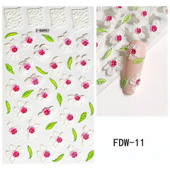 5D Embossed Flower Leaves Nail Art Stickers Self Adhesive Nail Decals