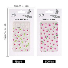 5D Embossed Flower Leaves Nail Art Stickers Self Adhesive Nail Decals