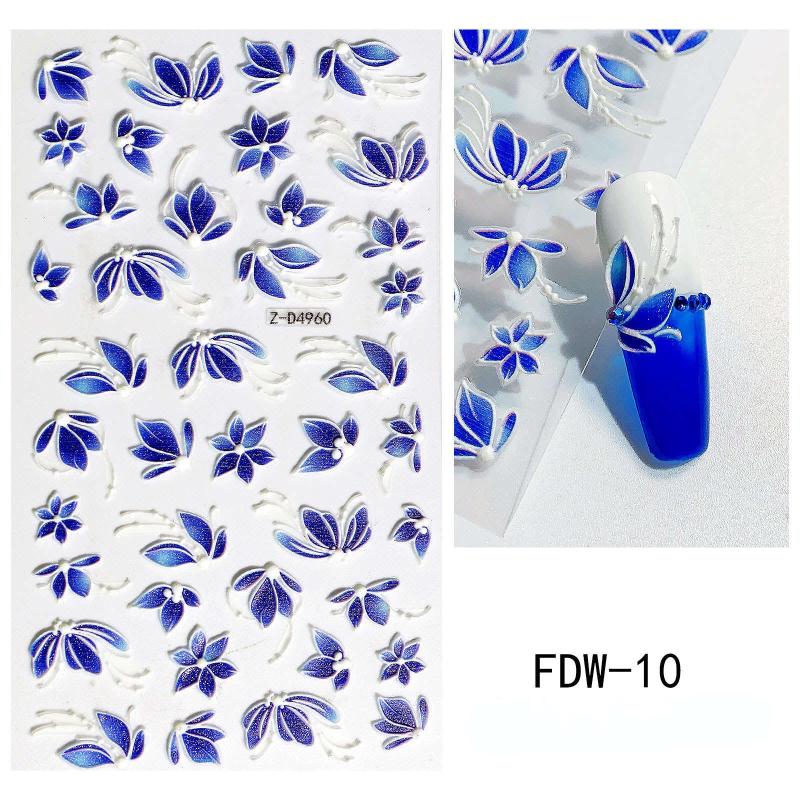 5D Embossed Flower Leaves Nail Art Stickers Self Adhesive Nail Decals
