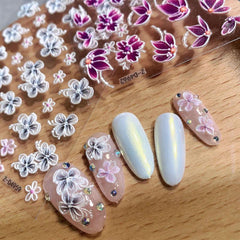 5D Embossed Flower Leaves Nail Art Stickers Self Adhesive Nail Decals