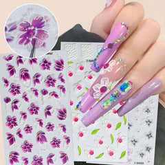 5D Embossed Flower Leaves Nail Art Stickers Self Adhesive Nail Decals