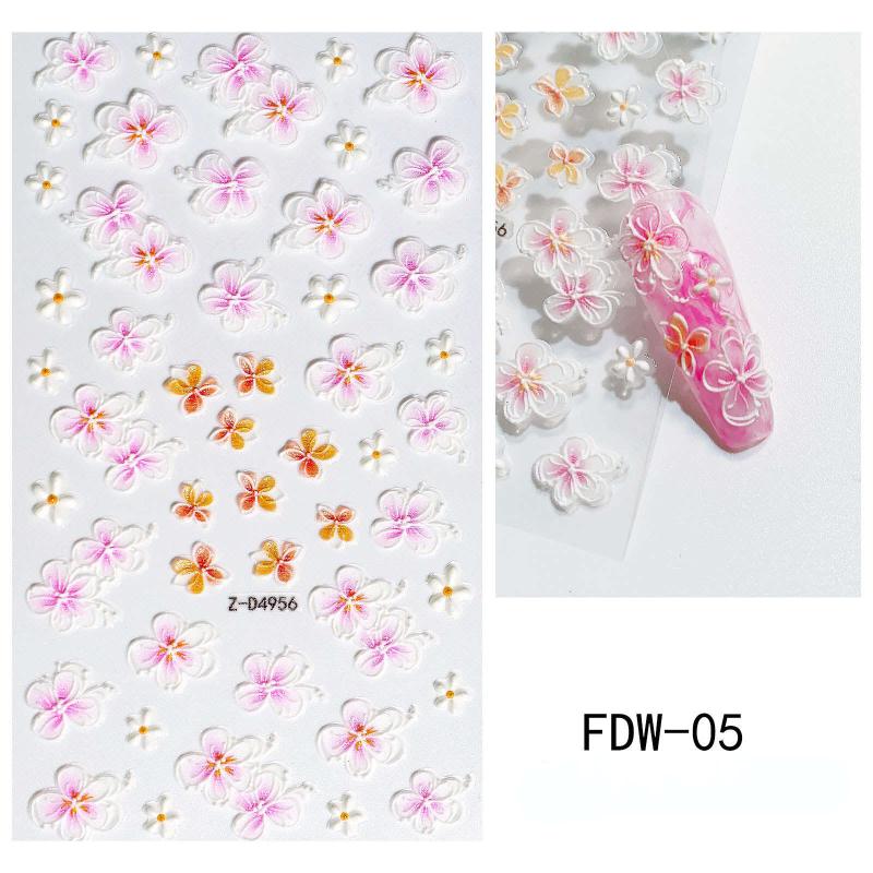 5D Embossed Flower Leaves Nail Art Stickers Self Adhesive Nail Decals