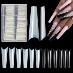 240pcs Soft Gel Nail Tips Natural Clear Extra Long Coffin Shaped False Nail Tips