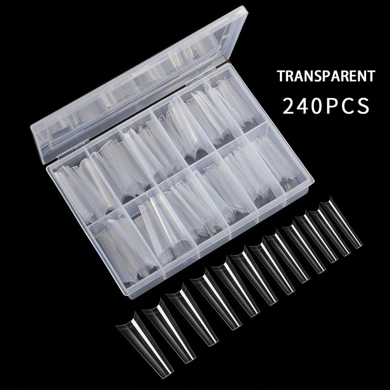 240pcs Soft Gel Nail Tips Natural Clear Extra Long Coffin Shaped False Nail Tips