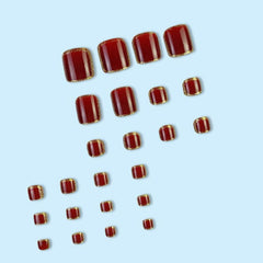 24 Pcs Burgundy Glitter False Nails - Waterproof Quick Nails Stickers
