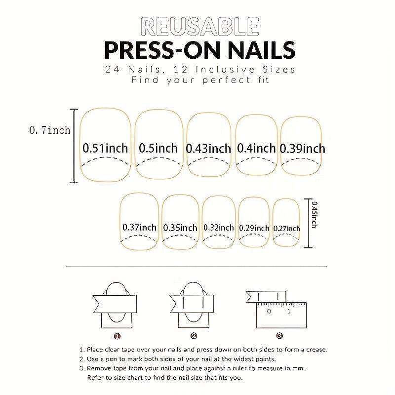 24 pcs Metallic Mirror Press On Nails for Women and Girls