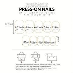 24 pcs Metallic Mirror Press On Nails for Women and Girls