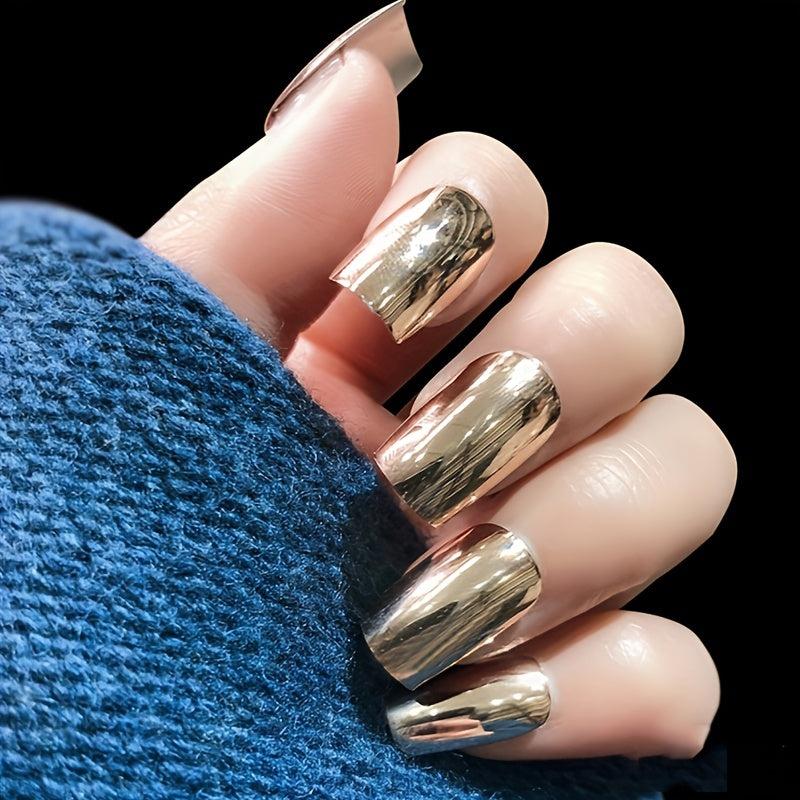 24 pcs Metallic Mirror Press On Nails for Women and Girls