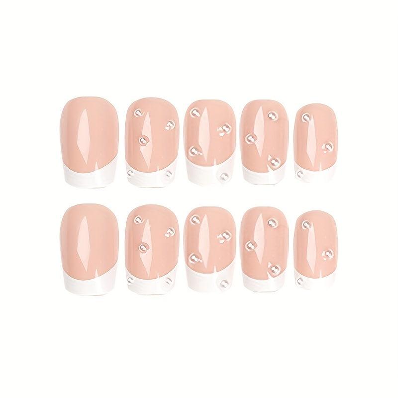 24 pcs Sparkling French Press On Nails with Pearls