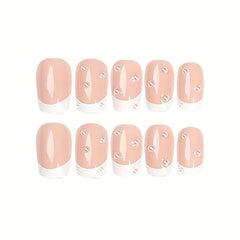 24 pcs Sparkling French Press On Nails with Pearls