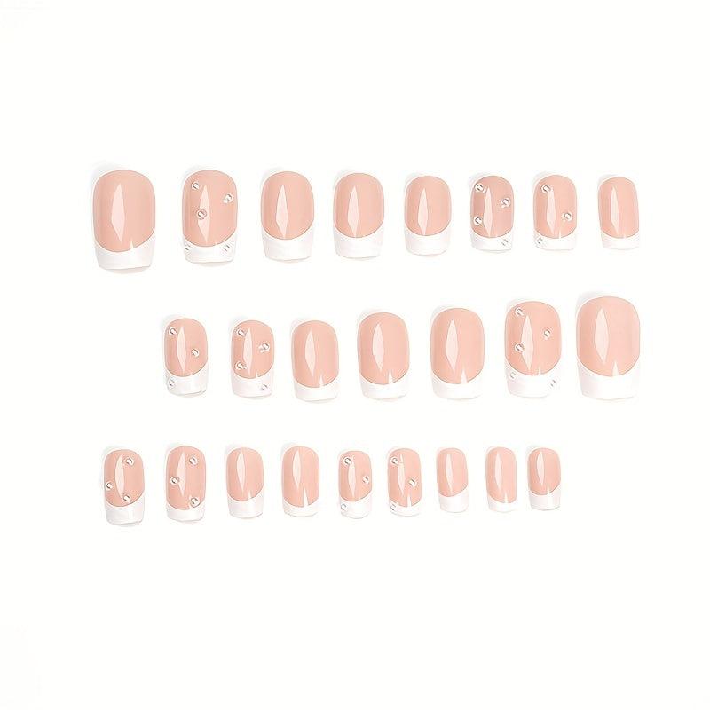 24 pcs Sparkling French Press On Nails with Pearls