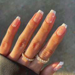 24 pcs Sparkling French Press On Nails with Pearls