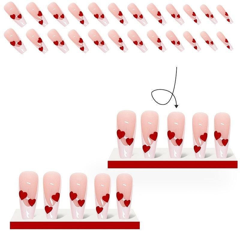 24 pcs Red LOVE French Artificial Nails Long Ballet False Nails for Women