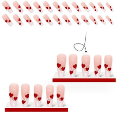 24 pcs Red LOVE French Artificial Nails Long Ballet False Nails for Women