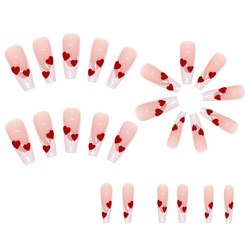 24 pcs Red LOVE French Artificial Nails Long Ballet False Nails for Women