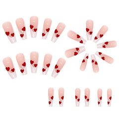 24 pcs Red LOVE French Artificial Nails Long Ballet False Nails for Women