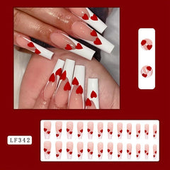 24 pcs Red LOVE French Artificial Nails Long Ballet False Nails for Women