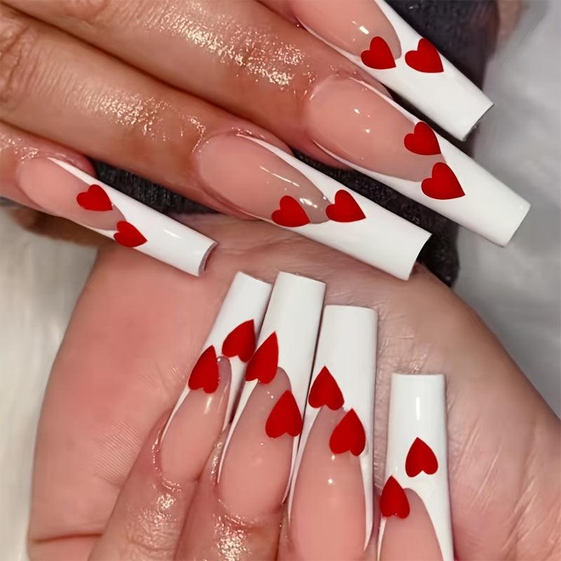 24 pcs Red LOVE French Artificial Nails Long Ballet False Nails for Women