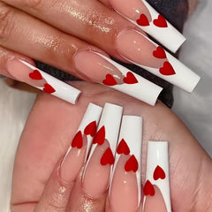 24 pcs Red LOVE French Artificial Nails Long Ballet False Nails for Women