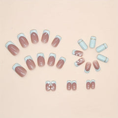 24pcs Green French Tip Press On Nails with Glitter Heart