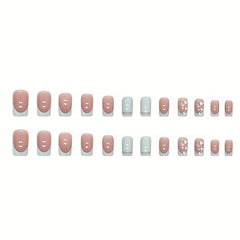 24pcs Green French Tip Press On Nails with Glitter Heart