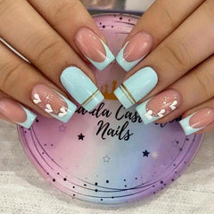 24pcs Green French Tip Press On Nails with Glitter Heart