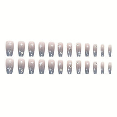 24 pcs Glitter Coffin Press On Nails with Rhinestones and Star Designs