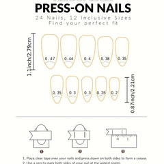 24 pcs Glitter Coffin Press On Nails with Rhinestones and Star Designs