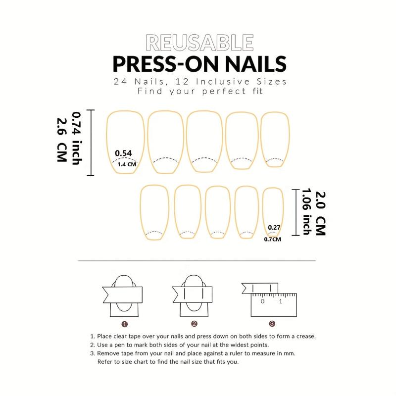 24pcs Flower Rhinestone Coffin False Nails French Tip Press On Nails