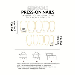 24pcs Flower Rhinestone Coffin False Nails French Tip Press On Nails