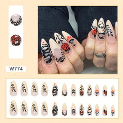 24pcs Scary Red Rose Flame Press On Nails Glossy Snake False Nails