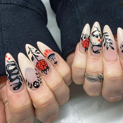 24pcs Scary Red Rose Flame Press On Nails Glossy Snake False Nails
