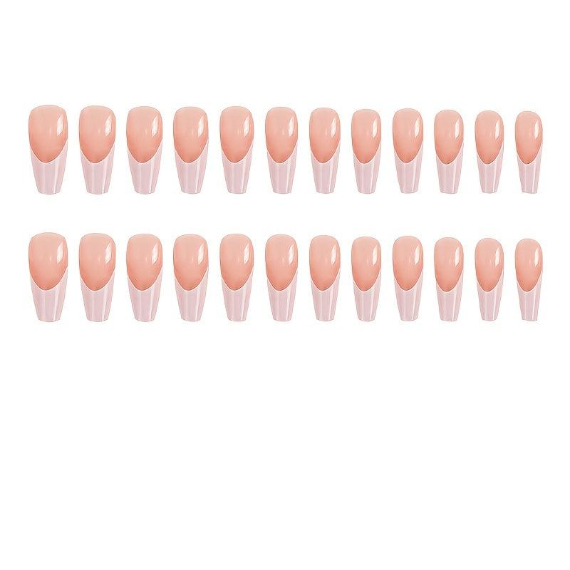 24 pcs Long French Ballerina False Nails DIY Press On Nails Home Manicure Kit