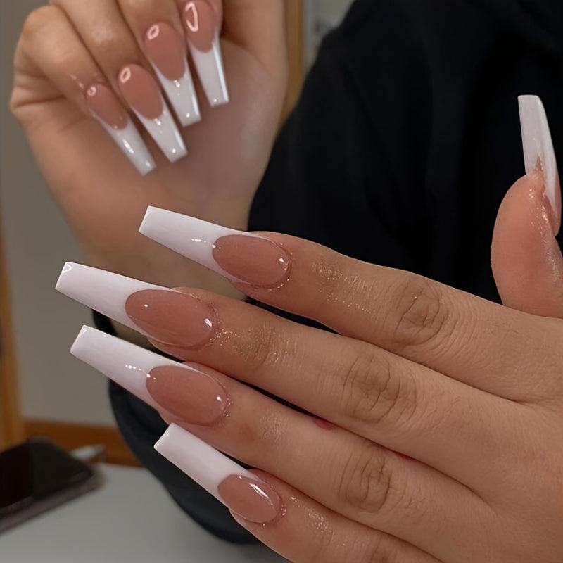 24 pcs Long French Ballerina False Nails DIY Press On Nails Home Manicure Kit