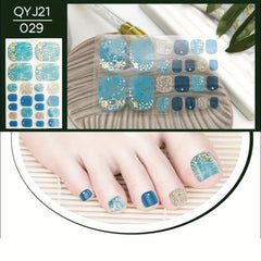 22pcs Gradient Toe Nail Stickers with Sequins and Glitter DIY Manicure Decals