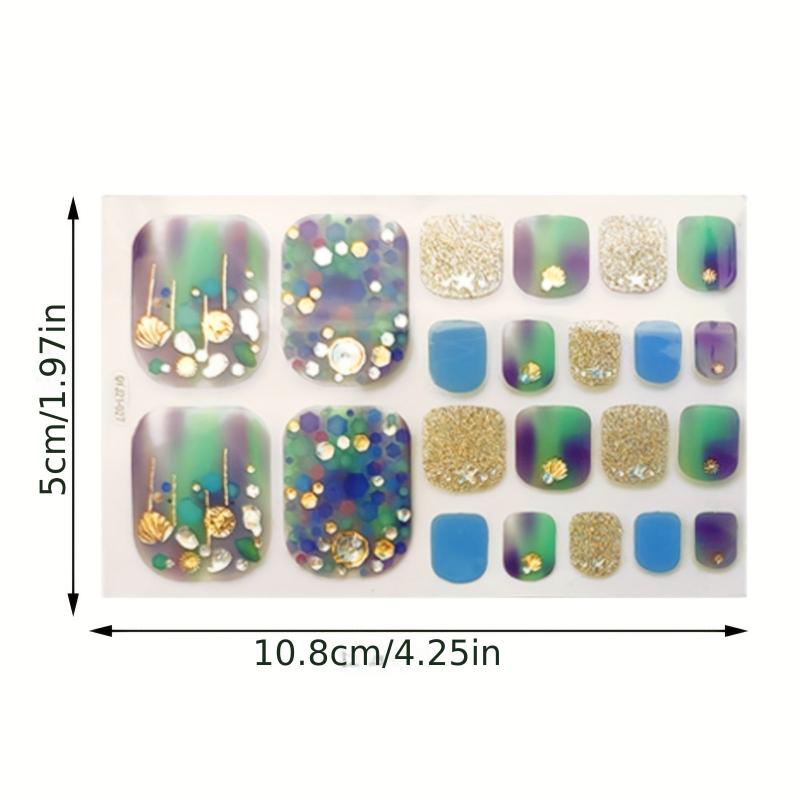 22pcs Gradient Toe Nail Stickers with Sequins and Glitter DIY Manicure Decals