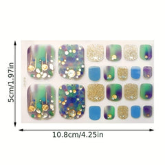 22pcs Gradient Toe Nail Stickers with Sequins and Glitter DIY Manicure Decals
