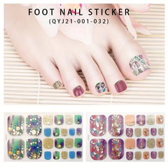 22pcs Gradient Toe Nail Stickers with Sequins and Glitter DIY Manicure Decals