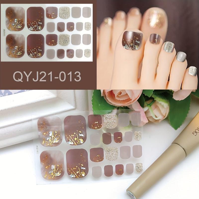 22pcs Gradient Toe Nail Stickers with Sequins and Glitter DIY Manicure Decals