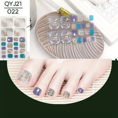 22pcs Gradient Toe Nail Stickers with Sequins and Glitter DIY Manicure Decals
