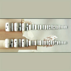 Glitter Silver False Toe Nails Star Full Cover Stick On Nails