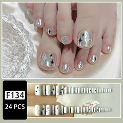 Glitter Silver False Toe Nails Star Full Cover Stick On Nails