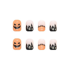 Matte Orange Halloween Spider Web Press On Nails - 24pcs