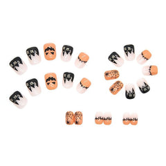 Matte Orange Halloween Spider Web Press On Nails - 24pcs