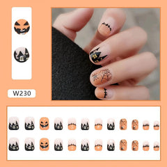 Matte Orange Halloween Spider Web Press On Nails - 24pcs