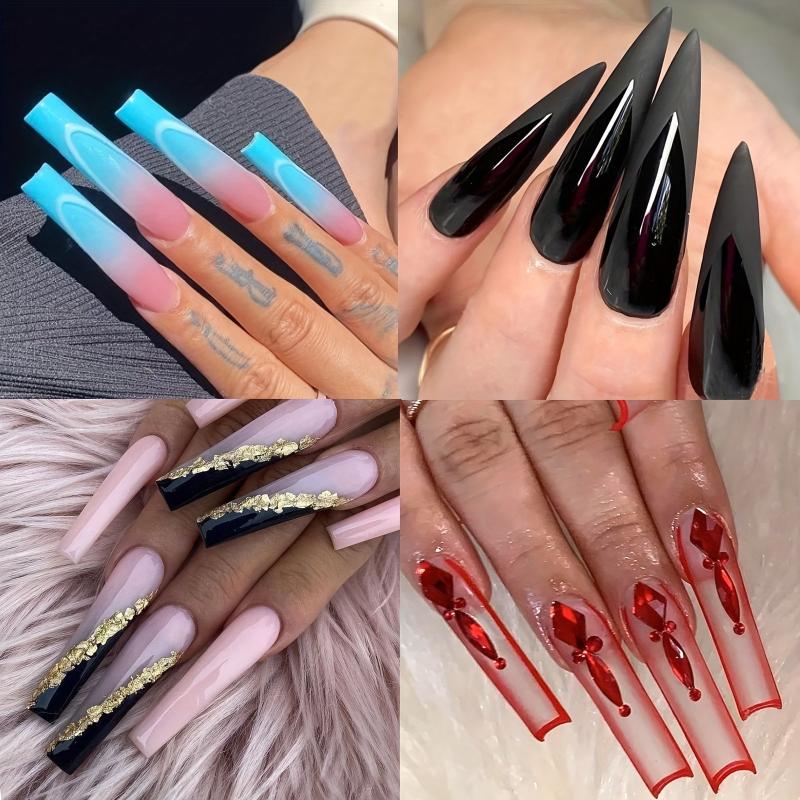 Acrylic Nail Tips Set Clear Natural Almond Stiletto Ballerina Squoval Tips