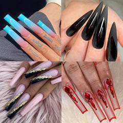 Acrylic Nail Tips Set Clear Natural Almond Stiletto Ballerina Squoval Tips