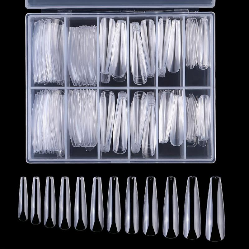 Acrylic Nail Tips Set Clear Natural Almond Stiletto Ballerina Squoval Tips