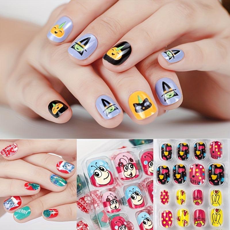24pcs Halloween Christmas False Nails Glossy Glue On Nails for Women & Girls