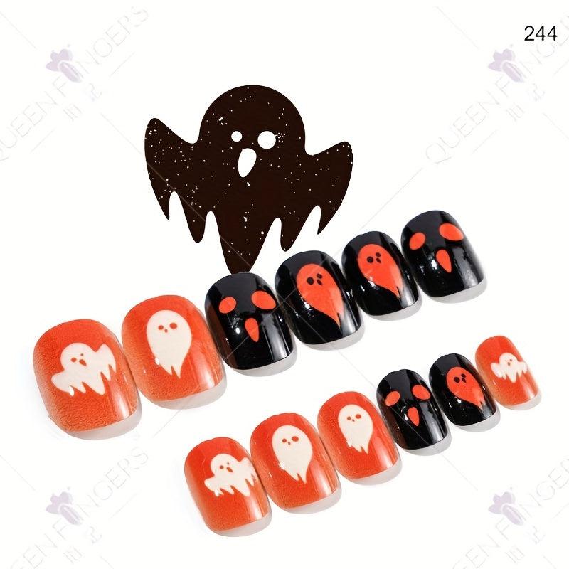 24pcs Halloween Christmas False Nails Glossy Glue On Nails for Women & Girls